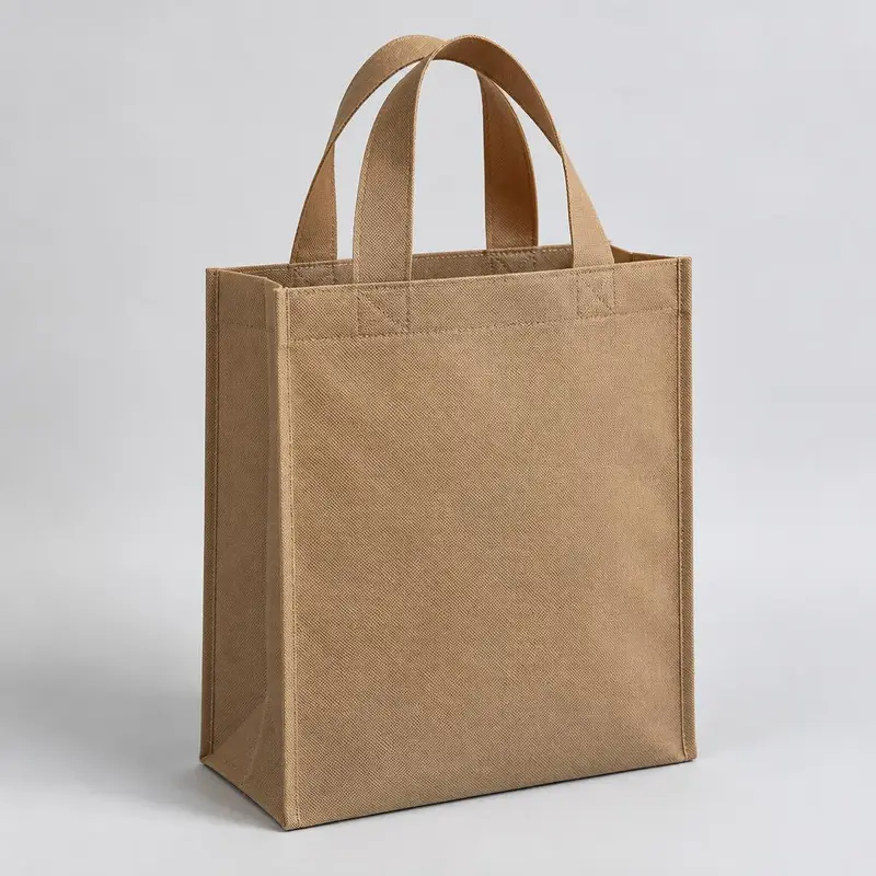 Small kraft brown nonwoven gift bag with gusset and loop handles