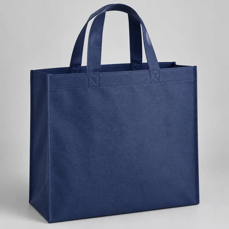 Large deep navy nonwoven polypropylene tote bag with reinforced stitched handles