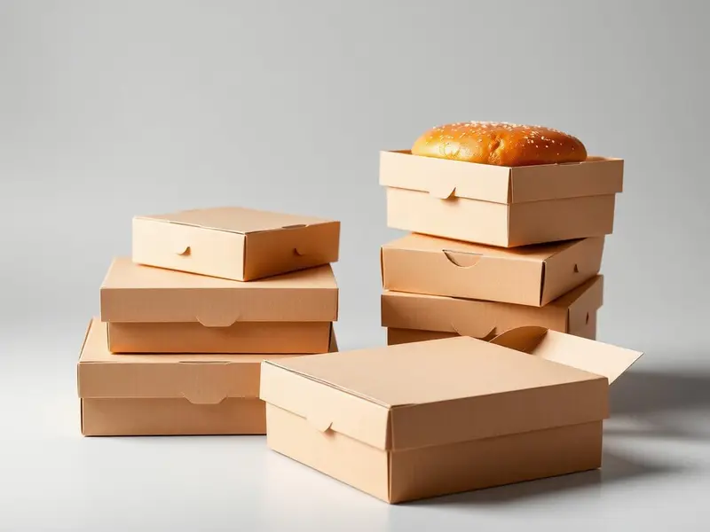 Food-grade clamshell burger boxes stacked for high-volume kitchens, supplied by SGI Packaging in Ajman, UAE