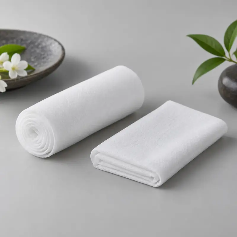 Rolled and folded white spunlace nonwoven refreshing hospitality towels